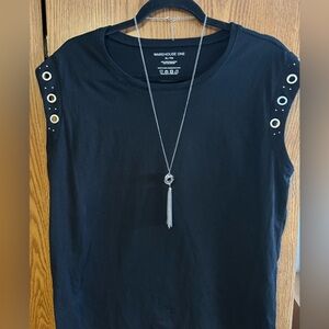 Warehouse Black Sleeveless Top with Grommet Accents